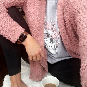 Sienna Sky Popcorn Knit Longline Pocket Cardigan in Dusty Rose